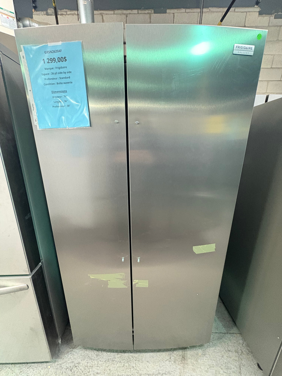 LIQUIDATION - Réfrigérateur côte à côte 36" - Frigidaire Gallery - GRSN2620AF - Tel Quel