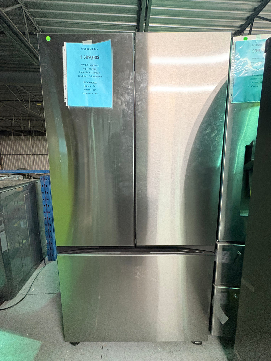 LIQUIDATION - Réfrigérateur à portes françaises 36" - Samsung - RF30BB6600QLAA - Tel Quel