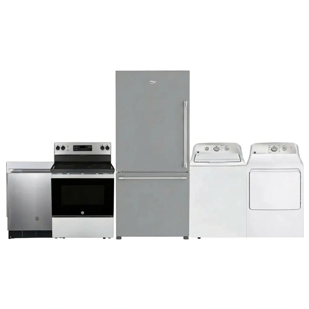 Combo 5 électros - Frigo 30" congélateur en bas - Stainless